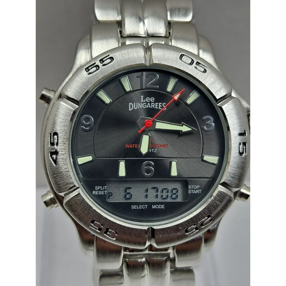 Vintage Lee Dungarees Mens Analog Digital Sport Metal Bracelet Watch New Battery